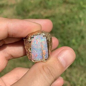 mens opal ring 14k yellow gold australian boulder 10ct 21 Grams Size 8.5